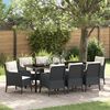 vidaXL Tuin eettafelset met kussen 9 pcs Zwart poly rattan
