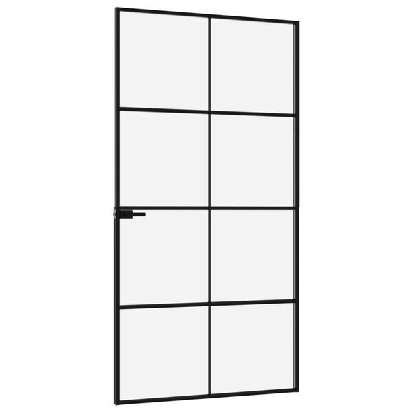 vidaXL Binnendeur 102x201,5 cm gehard glas en aluminium smal zwart