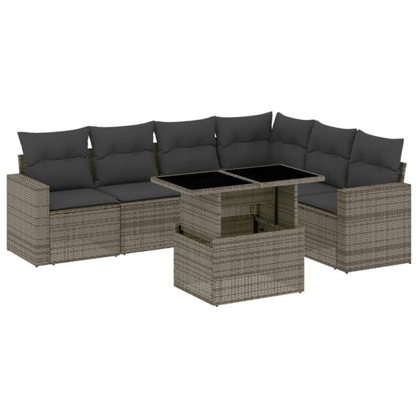 vidaXL 7-delige Loungeset met kussens poly rattan grijs