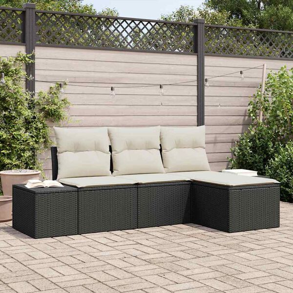 vidaXL Tuin Sofa Set met kussen 4 pcs Zwart poly rattan