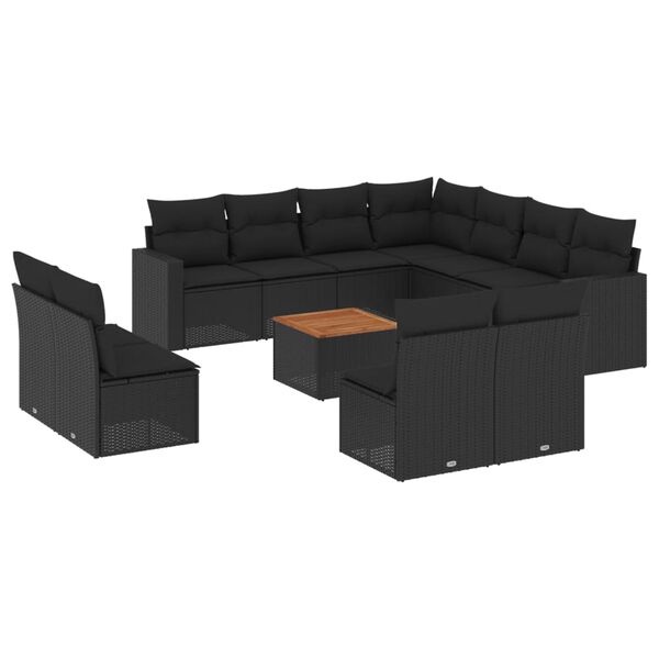 vidaXL 12-delige Loungeset met kussens poly rattan zwart