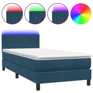 vidaXL Boxspring met matras en LED fluweel donkerblauw 80x220 cm
