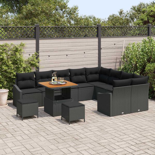 vidaXL Tuinbankenset met kussen 12 pcs Zwart poly rattan