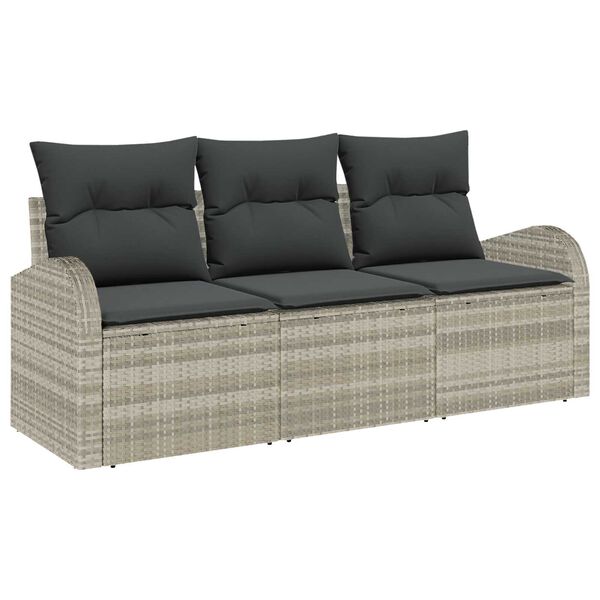 vidaXL Tuin Sofa Set met kussen 3 pcs Lichtgrijs Poly riet