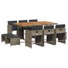 vidaXL 11-delige Tuinset met kussens poly rattan grijs