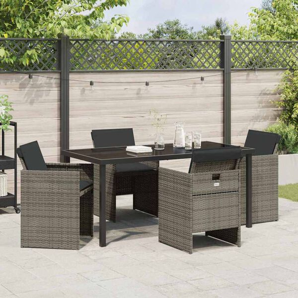 vidaXL Tuin eettafelset 5 pcs Grijs poly rattan
