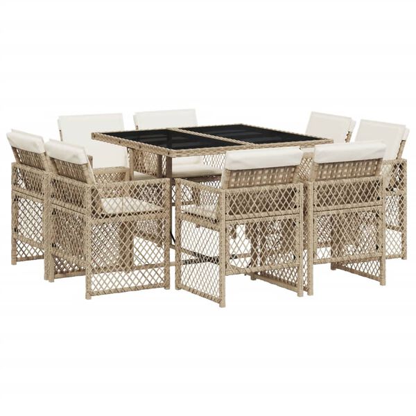 vidaXL 9-delige Tuinset met kussens poly rattan beige