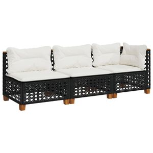 vidaXL Tuinbank 3-zits met kussens poly rattan zwart