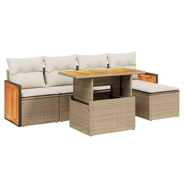 vidaXL 6-delige Loungeset met kussens poly rattan beige