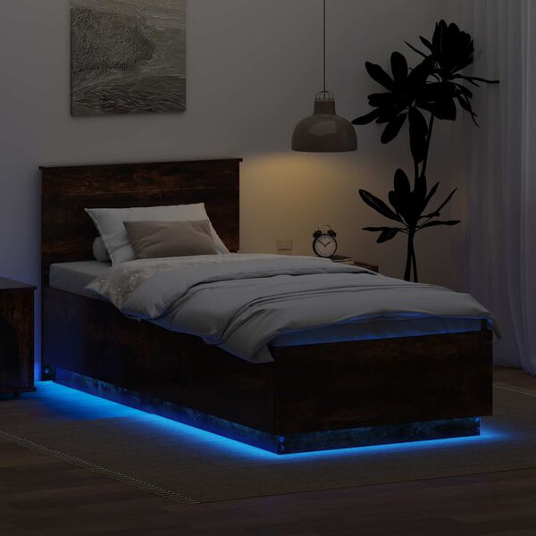 vidaXL Bedframe met hoofdeinde Gerookt eiken 70 x 190 cm Bewerkt hout