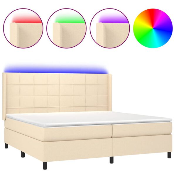 vidaXL Boxspring met matras en LED stof cr&egrave;mekleurig 200x200 cm