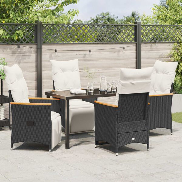 vidaXL Tuin eettafelset met kussen 5 pcs Zwart poly rattan
