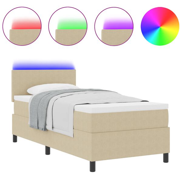 vidaXL LED Box Spring Bed Lichtgrijs en wit. 80 x 200 cm Katoen Stof
