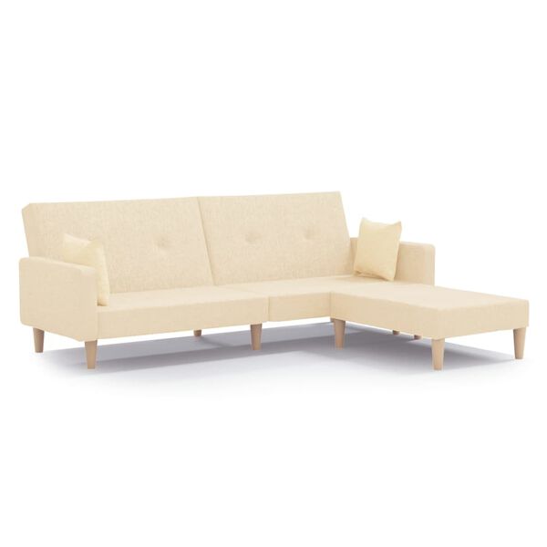 vidaXL Slaapbank 2-zits met voetenbank stof crèmekleurig