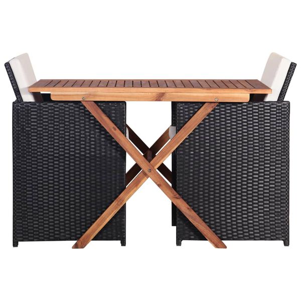 vidaXL 3-delige Bistroset poly rattan en acaciahout zwart