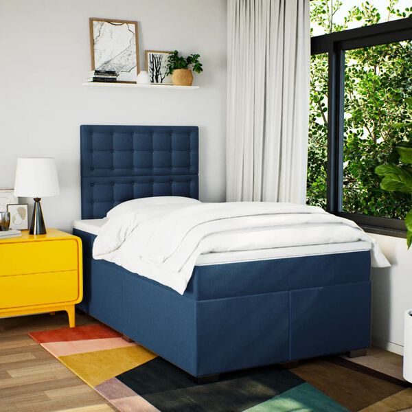 vidaXL Boxspring met matras stof blauw 120x190 cm