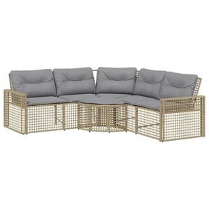 vidaXL Tuinbank met kussens en voetensteun L-vormig poly rattan beige