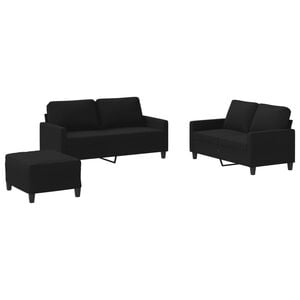 vidaXL 3-delige loungeset met kussens stof zwart