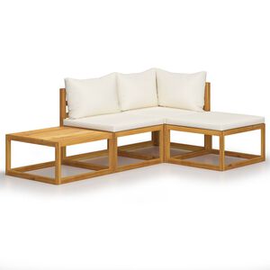 vidaXL 4-delige Loungeset met kussens massief acaciahout cr&egrave;me