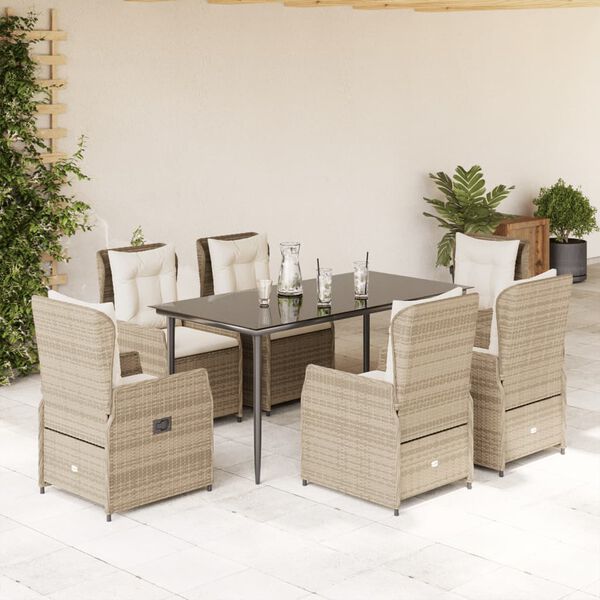 vidaXL 7-delige Tuinset met kussens poly rattan beige