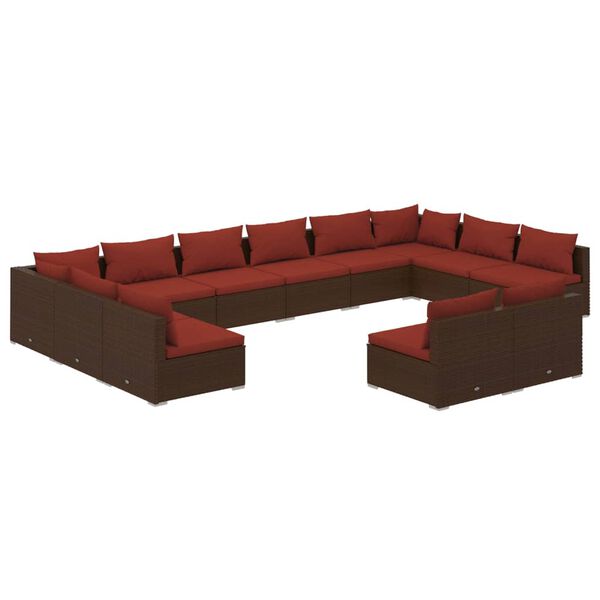 vidaXL 12-delige Loungeset met kussens poly rattan bruin