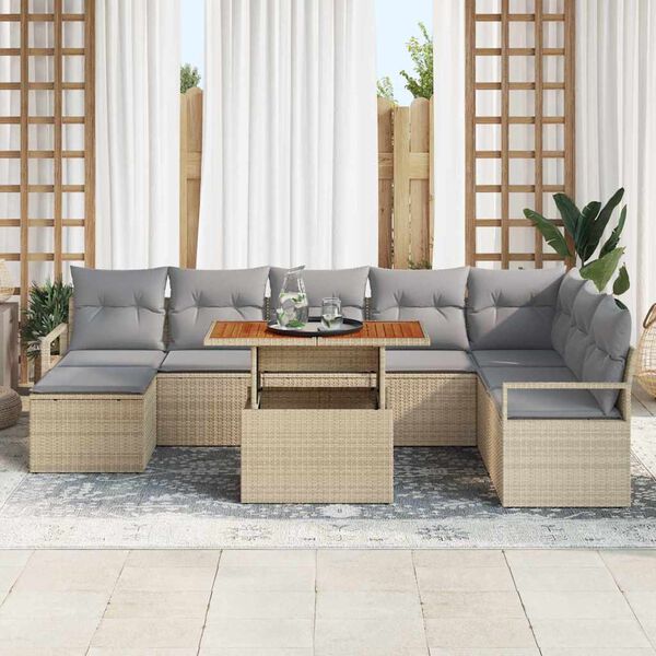 vidaXL Tuin Sofa Set met kussen 9 pcs Beige en Grijs