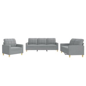 vidaXL 3-delige Loungeset met kussens stof lichtgrijs