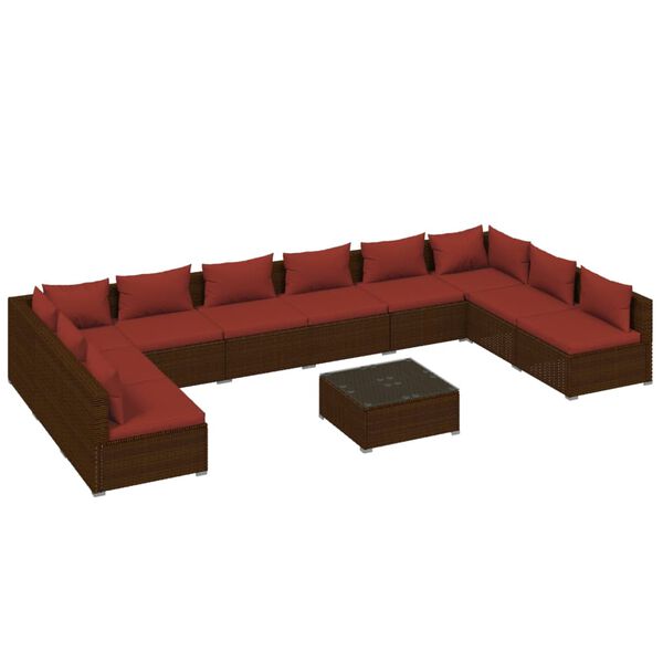 vidaXL 11-delige Loungeset met kussens poly rattan bruin