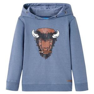 Kindertrui met capuchon 104 gem&ecirc;leerd blauw