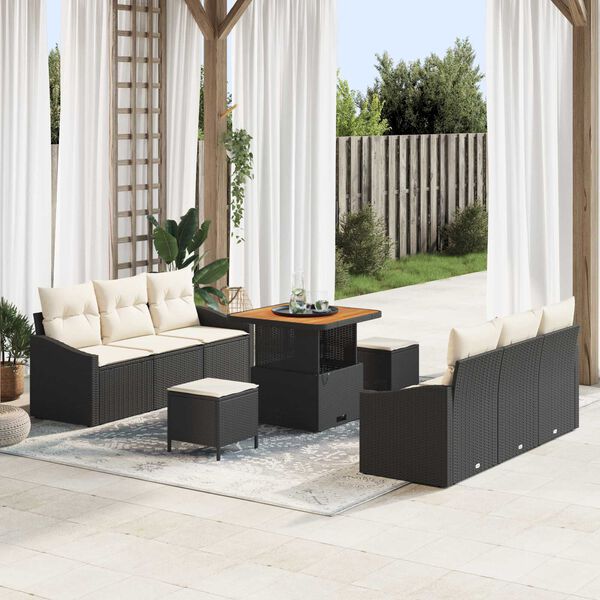 vidaXL Tuin Sofa Set met kussen 9 pcs Zwart Poly riet