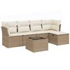 vidaXL 6-delige Loungeset met kussens poly rattan beige