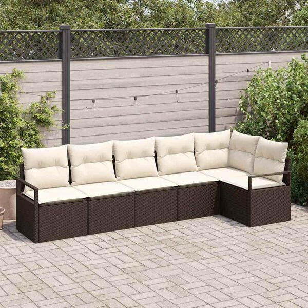vidaXL Tuinbankenset met kussen 6 pcs Bruin en wit poly rattan