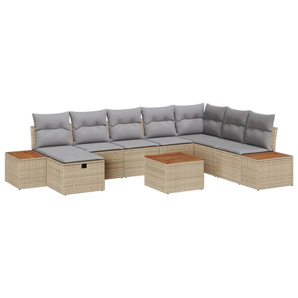 vidaXL Tuin Sofa Set met kussen 9 pcs Beige Poly riet