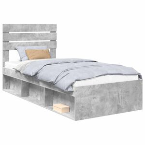 vidaXL Bedframe met hoofdeinde Beton 90 x 200 cm Massief grenenhout