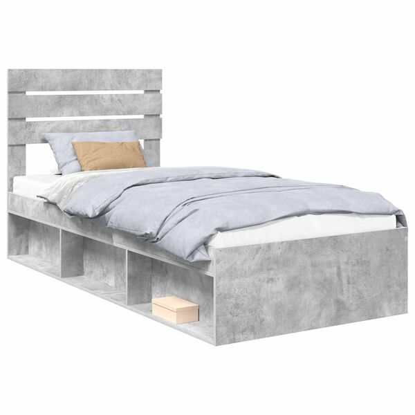 vidaXL Bedframe met hoofdeinde Beton 90 x 200 cm Massief grenenhout