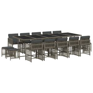 vidaXL 15-delige Tuinset met kussens poly rattan grijs