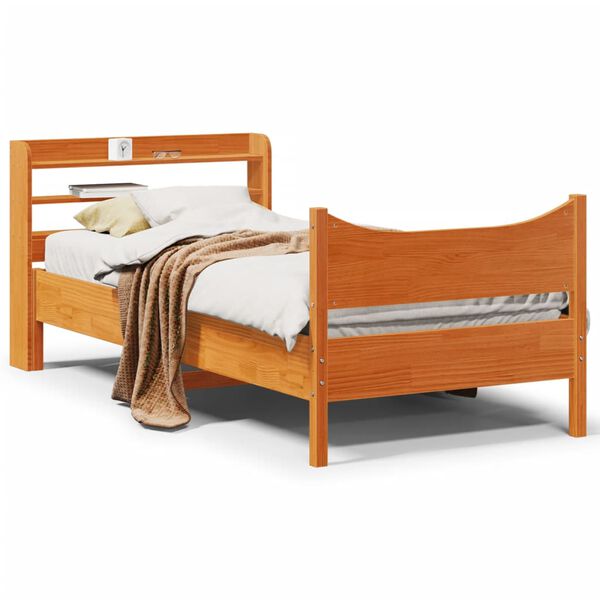 vidaXL Bedframe met hoofdbord massief grenenhout wasbruin 90x190 cm