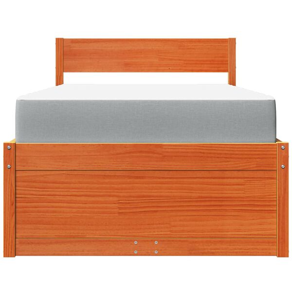 vidaXL Bed met lades en matras massief grenenhout wasbruin 90x190 cm