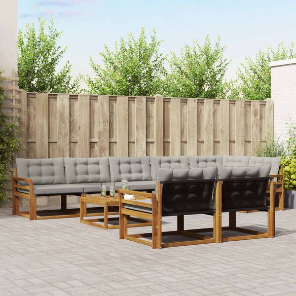 vidaXL Buiten bankenset met kussen 9 pcs Natuurlijk en Lichtgrijs