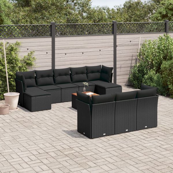 vidaXL 11-delige Loungeset met kussens poly rattan zwart
