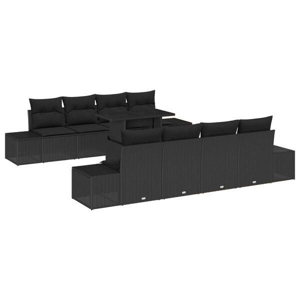 vidaXL Tuin Sofa Set met kussen 9 pcs Zwart poly rattan