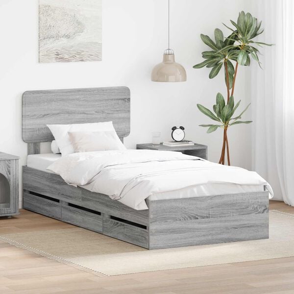 vidaXL Bedframe met lade Grijze Sonoma 75 x 190 cm Geconstrueerd hout