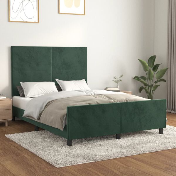 vidaXL Bedframe zonder matras 140x190 cm fluweel donkergroen