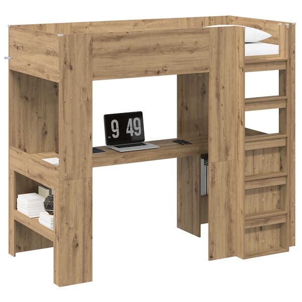 vidaXL Loft Bedframe met Bureau Artisan Eiken 90 x 190 cm Bewerkt hout