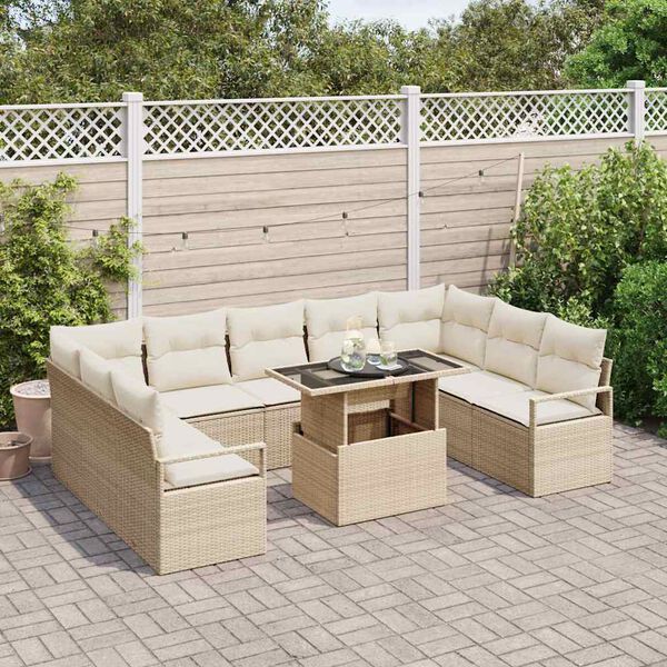 vidaXL Tuin Sofa Set met kussen 10 pcs Beige en Cr&egrave;me poly rattan