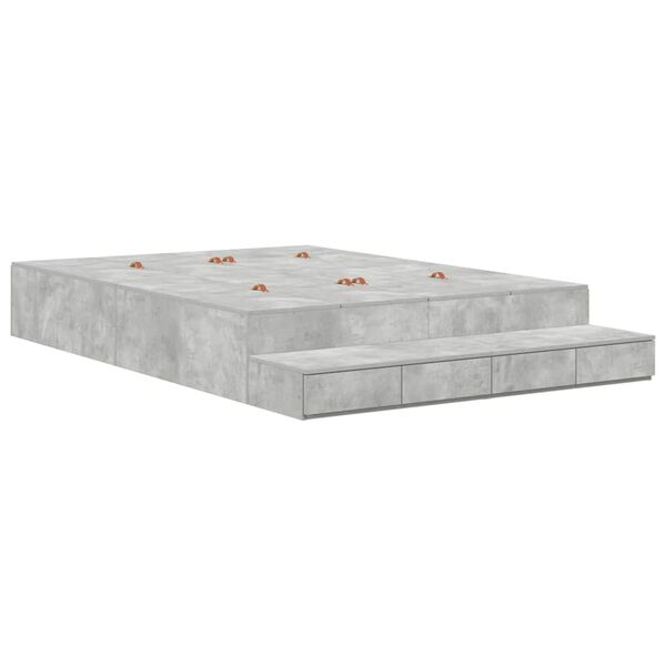 vidaXL Opbergbedframe met lade Beton Grijs 135 cm Bewerkt hout