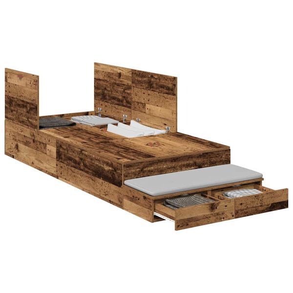 vidaXL Opbergbedframe met lade met opslag Oud Hout 90 cm Bewerkt hout
