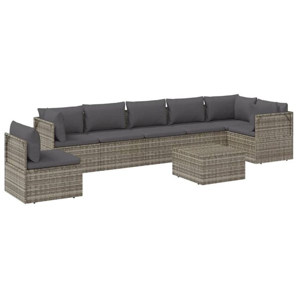vidaXL 8-delige Loungeset met kussens poly rattan grijs