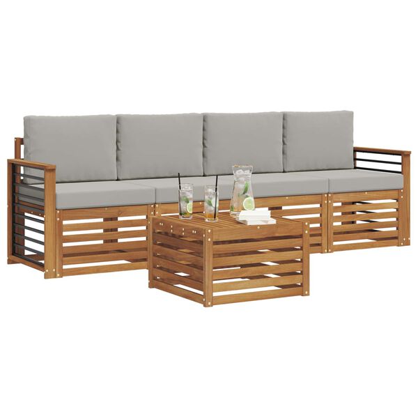 vidaXL Sofa-Sets 5 pcs Natuurlijk en Lichtgrijs Massief Acaciahout