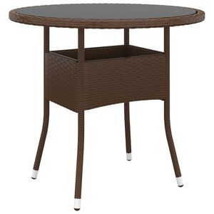vidaXL Tuintafel &Oslash;80x75 cm gehard glas en poly rattan bruin